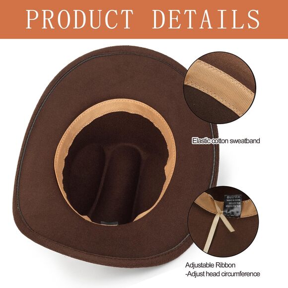 4882 Felt Fedora Western Cowboy Hat For Women Men main image 5
